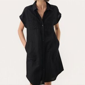 Well Worn Black Short Sleeve Linen Dress